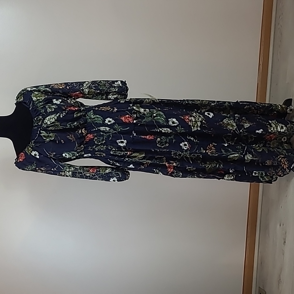fig and flower Navy Floral Maxi Dress with Green and Red Accents